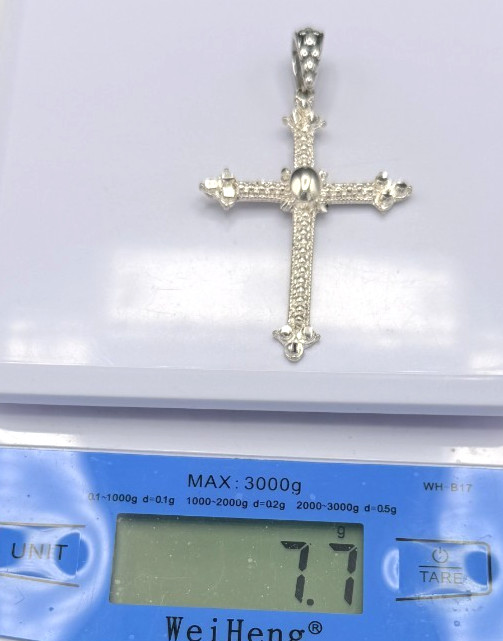 AGI Italy 925 Sterling Silver Large Cross Pendant Religious 2.5″ Gift Box 7.7g