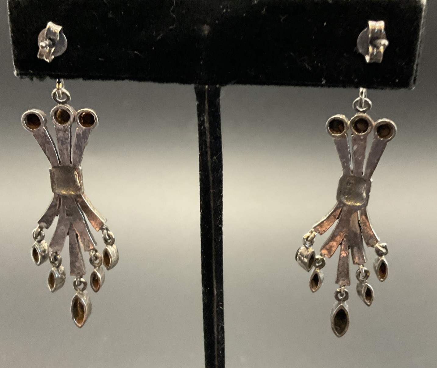 VTG Art Deco Marcasite Black Onyx Sterling Silver Necklace & Earrings