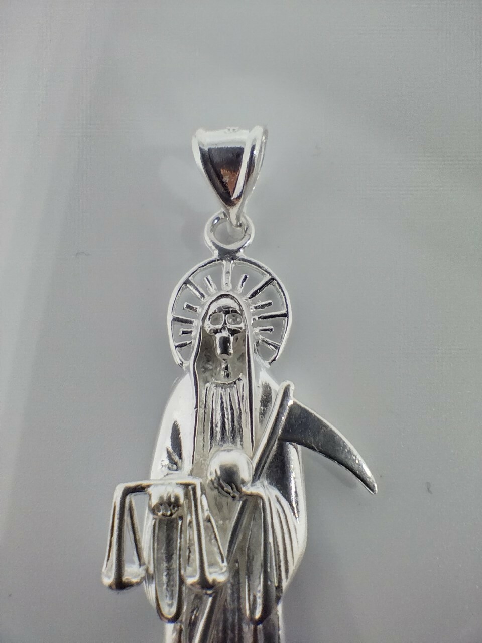 Sterling Silver Grim Reaper pendant Dije de la Santa Muerte en Plata REAL 925 3″