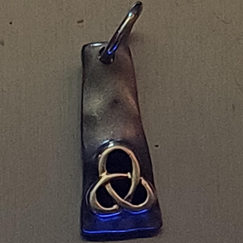 925 Sterling Silver Bar Charm Pendant, Gold Trinity Knot, Signed, No Stone #514