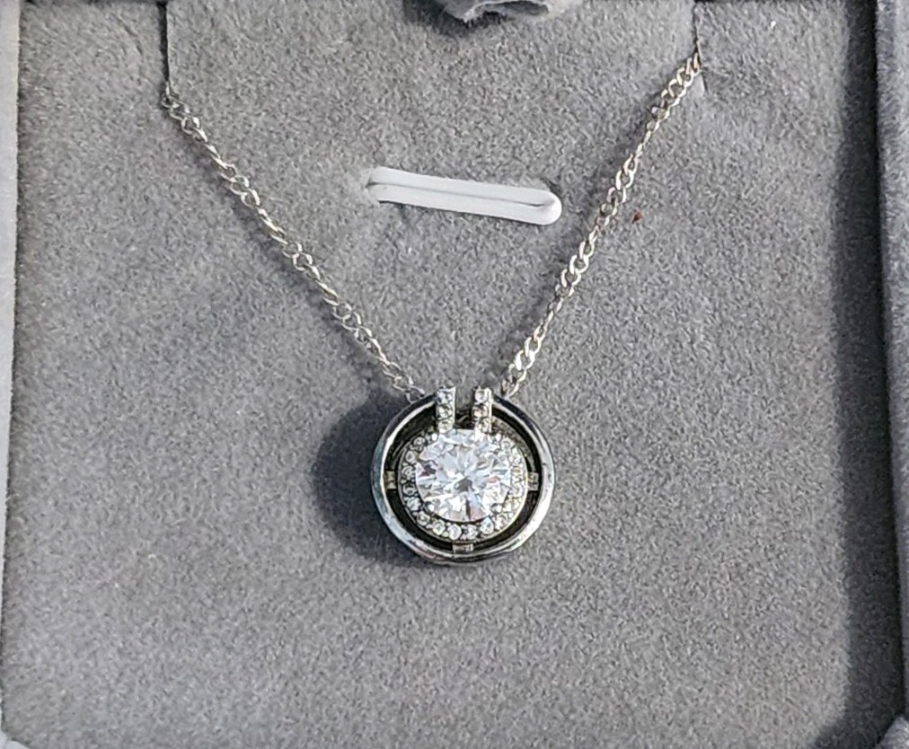 GRA Certified Moissanite Halo Pendant Necklace 925 Sterling Silver 18″ Box Cert