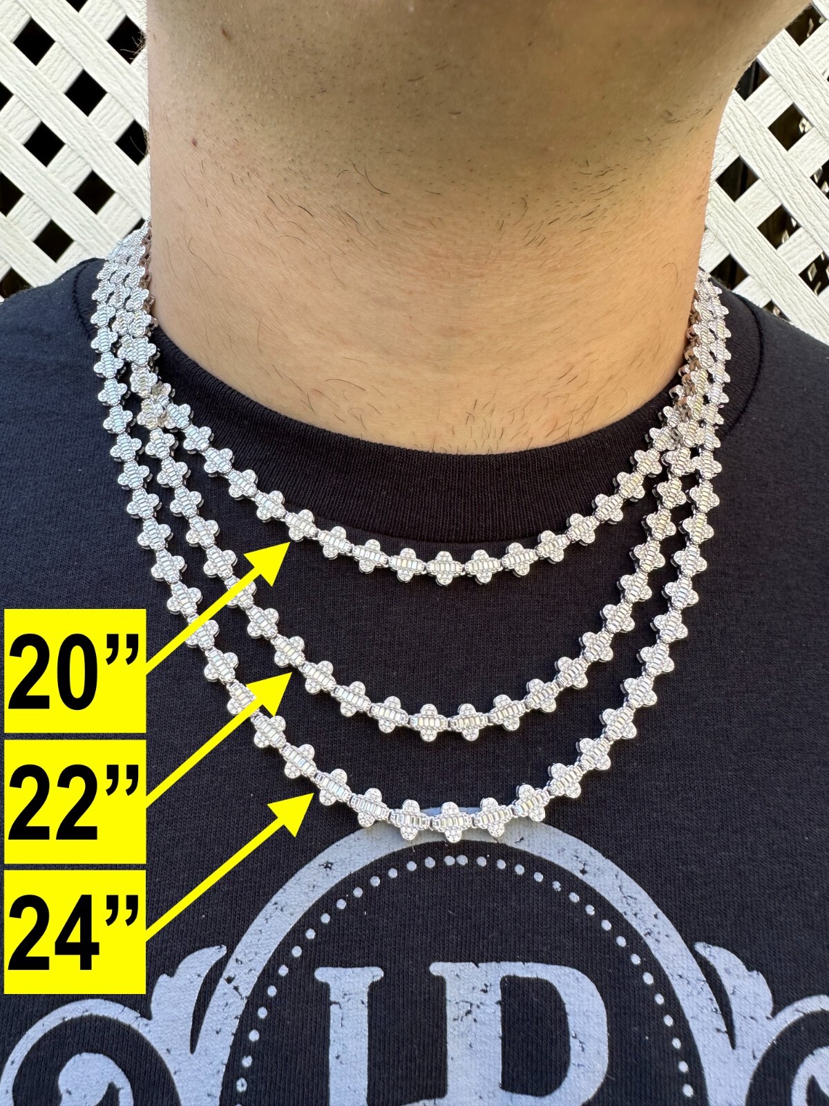 Real Iced MOISSANITE Baguette Clover Tennis Chain Necklace – VVS D Color 8mm