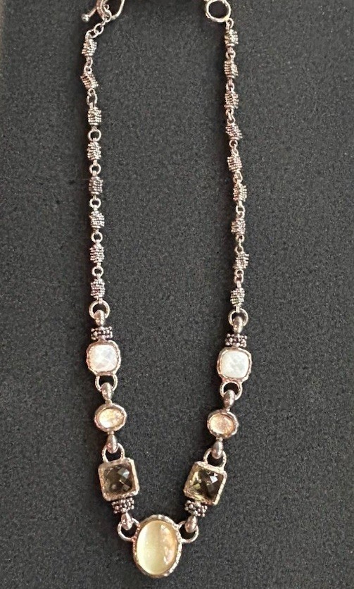 Michael Dawkins Sterling Silver Crystal MOP Adjustable Necklace Toggle Clasp 20”