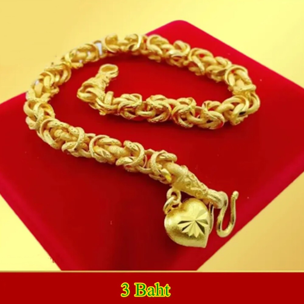 Thai 24k Gold Plated Bracelet Yellow Chain Pendant Weight 3 Baht Jewelry 15-20cm
