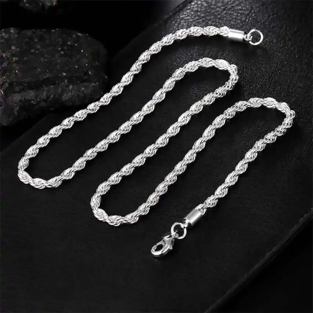 4mm Diamond Cut Solid 925 Sterling Silver Italian Rope Chain Men’s Necklace