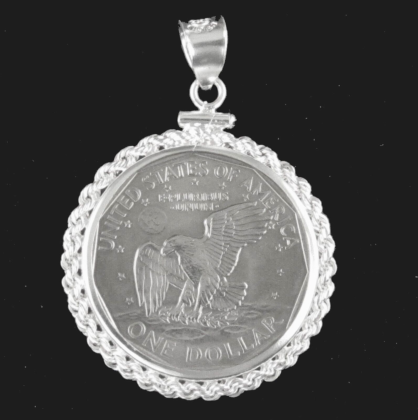 Coin Pendant Susan B. Anthony Eagle Dollar Rope Sterling Silver Soldered Bail