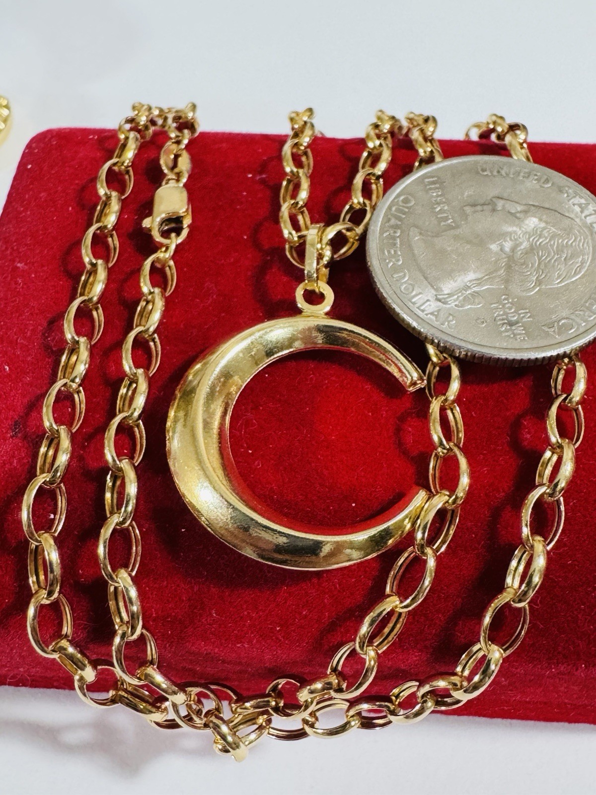 RARE 18K 750 Real Gold Letter C or Half Moon Necklace 19.5/20” Long 3.8mm 6.55g