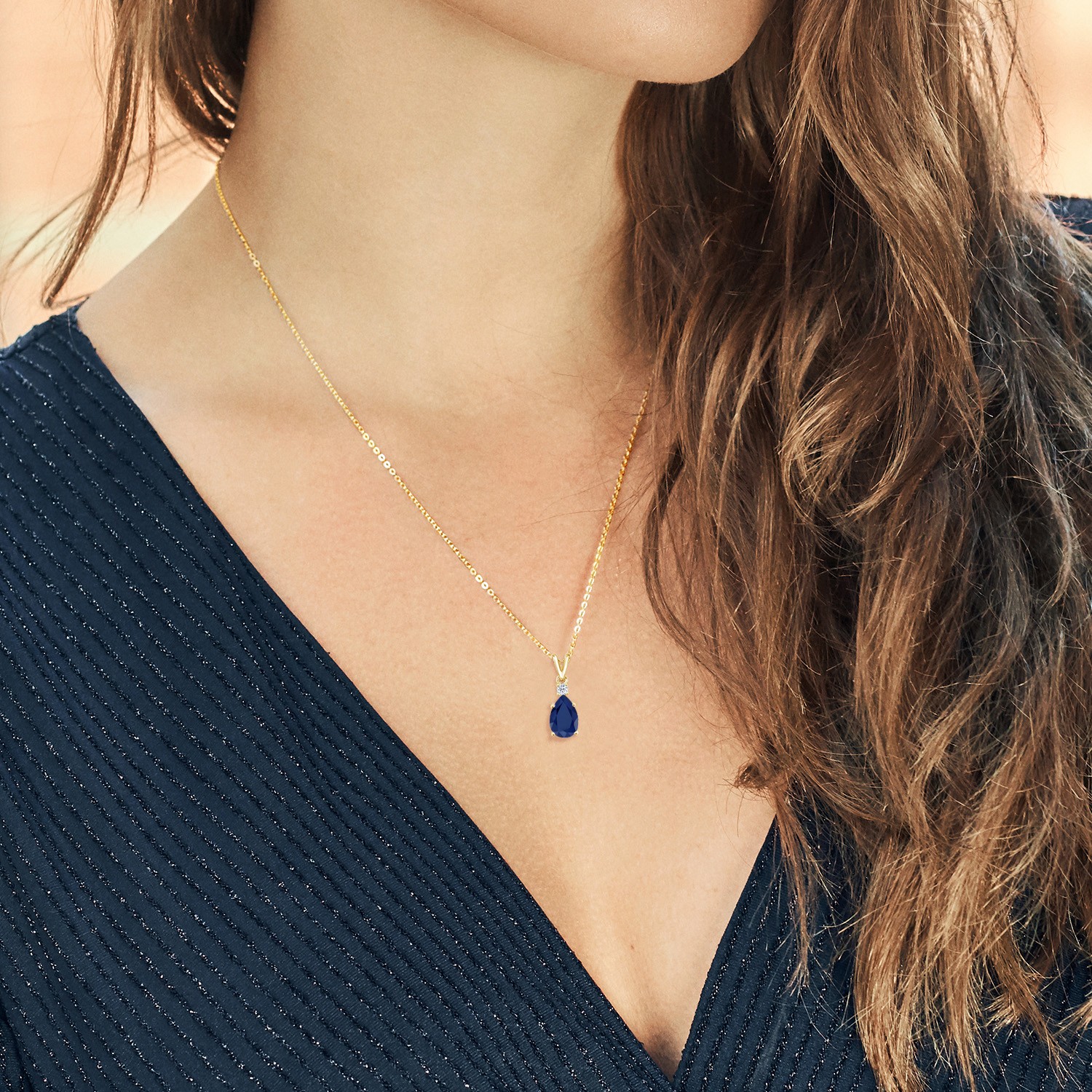 2.25 Ct Sapphire White Topaz 18K Yellow Gold Plated Silver Pendant with Chain