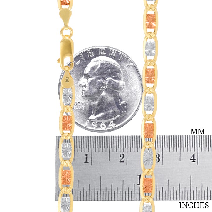 10K Solid Tri Yellow Rose White Gold 5mm Valentino Chain Womens Necklace 20″