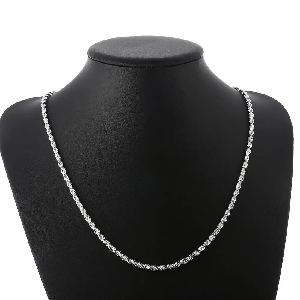 925 Sterling Silver Italian Rope Chain Men’s Necklace 4mm Cut Twisted Link NEW**