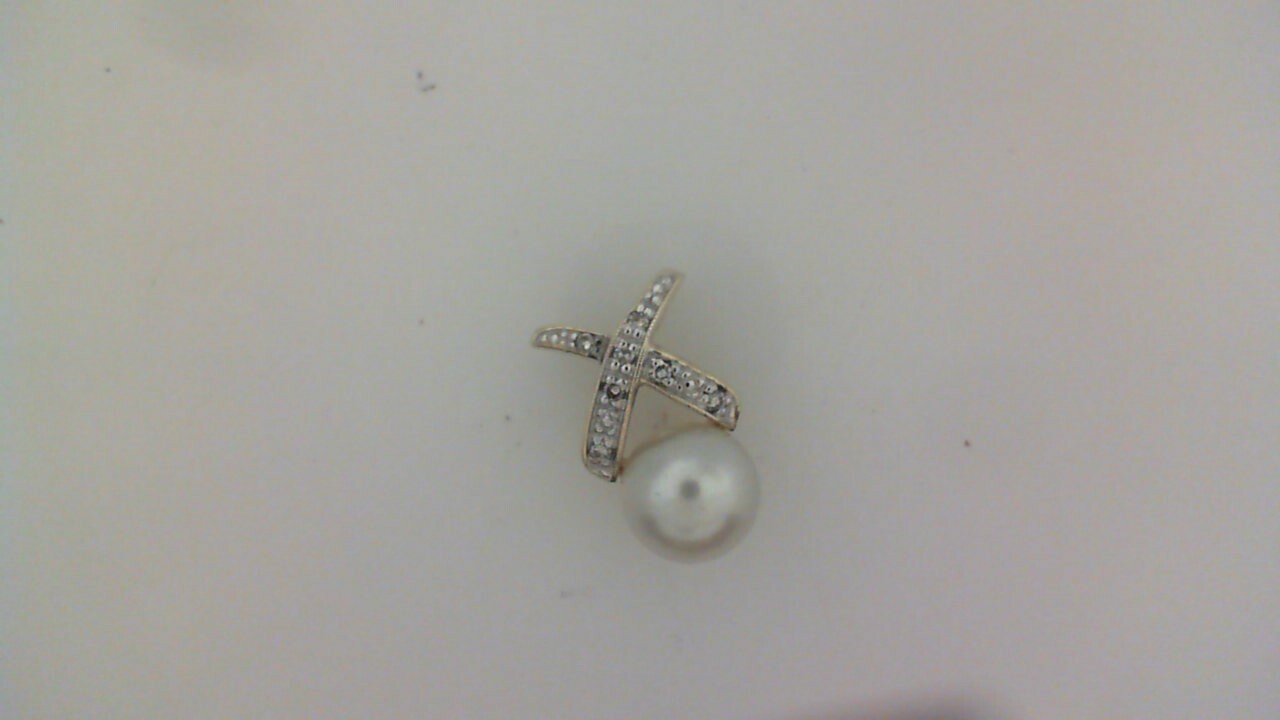 Solid 10K Yellow Gold Diamond and Pearl Slide Necklace 2.4 Gram 8.5mm Pearl