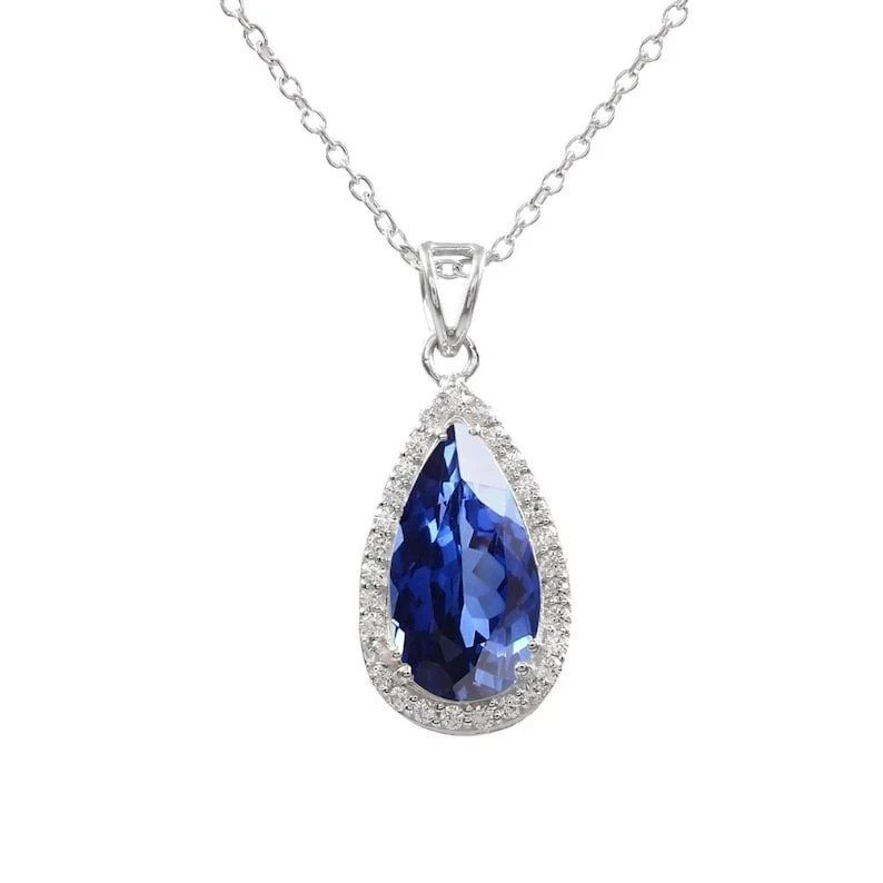 30 CT Natural Blue Sapphire Teardrop Pendant In 925 Sterling Silver with Chain