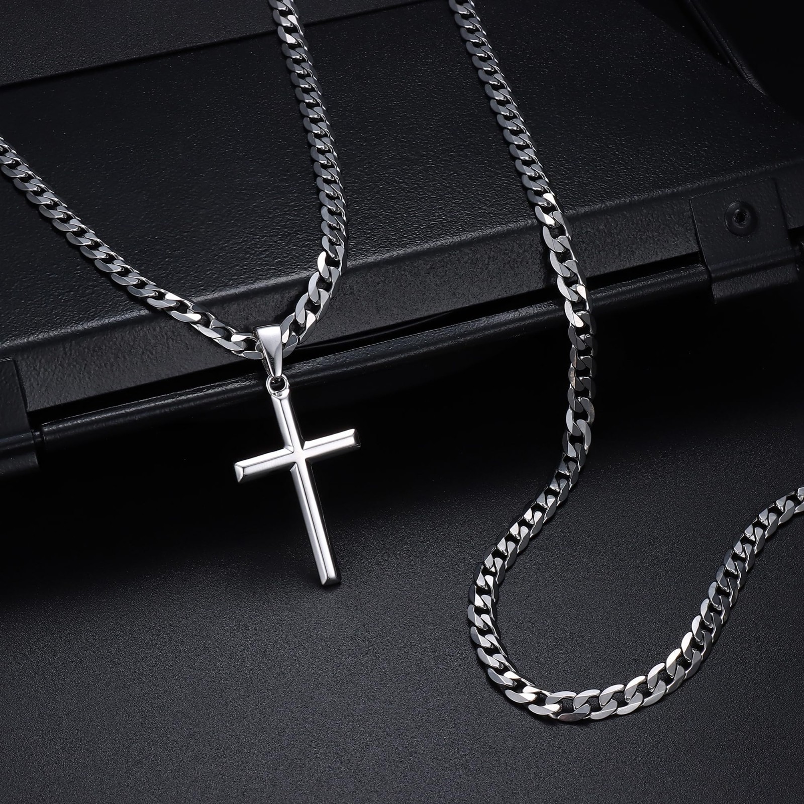 925 Sterling Silver Cross Necklace, Durable Cuban Link Chain, 16-30″ Christian J
