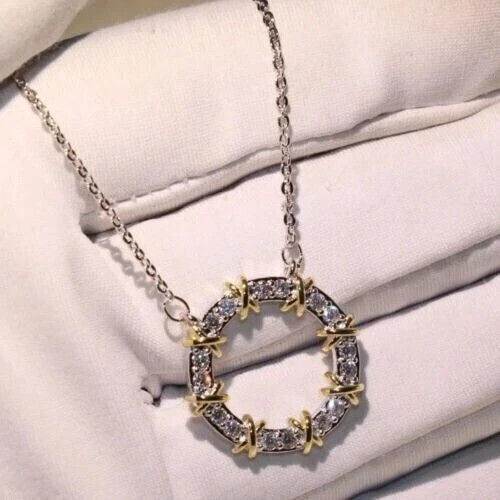 1.10Ct Lab Created Diamond Round Circle Style Pendant 14K Two Tone Gold Plated