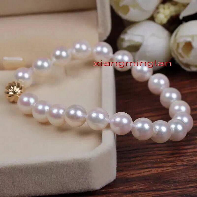 AAAAA 7.5″11-12mm Natural real south sea WHITE pearl bracelet 14K GOLD