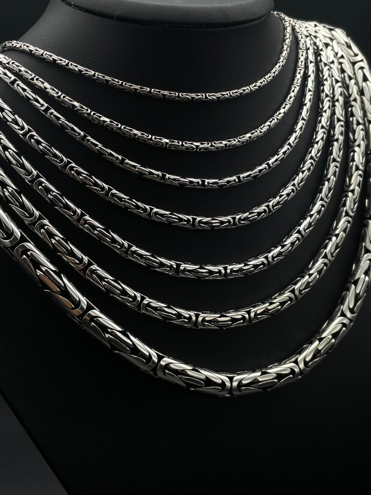 925 Sterling Silver King Byzantine Solid Oxidized Round Chain Necklace, Gift Men