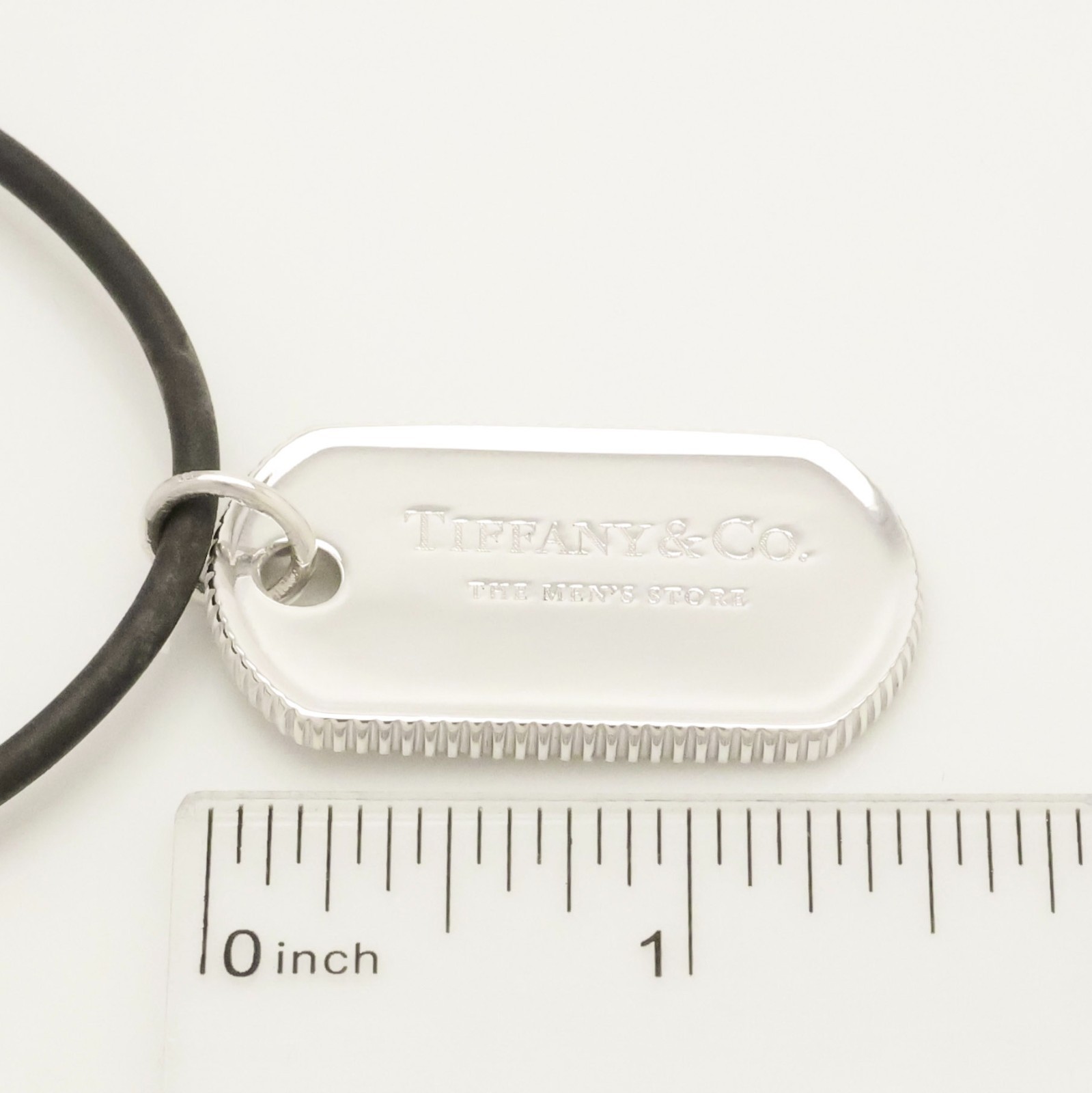 Authentic Tiffany & Co. Coin Edge Dog Tag Rubber Cord Necklace 21.2″ w/Pouch