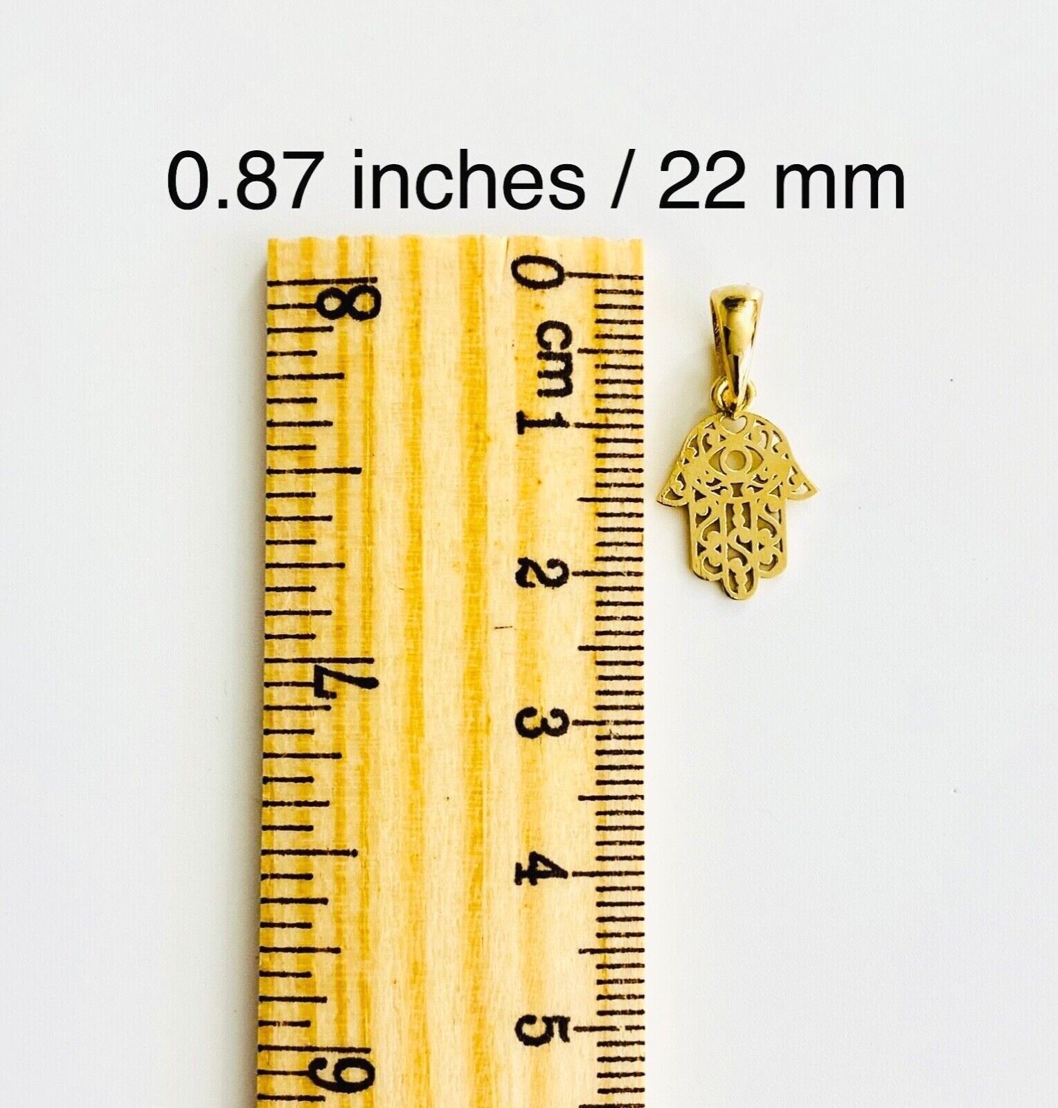 14K Solid Gold Hamsa Hand, 14k Real Solid Gold Fatima Hand Charm Pendant- T042
