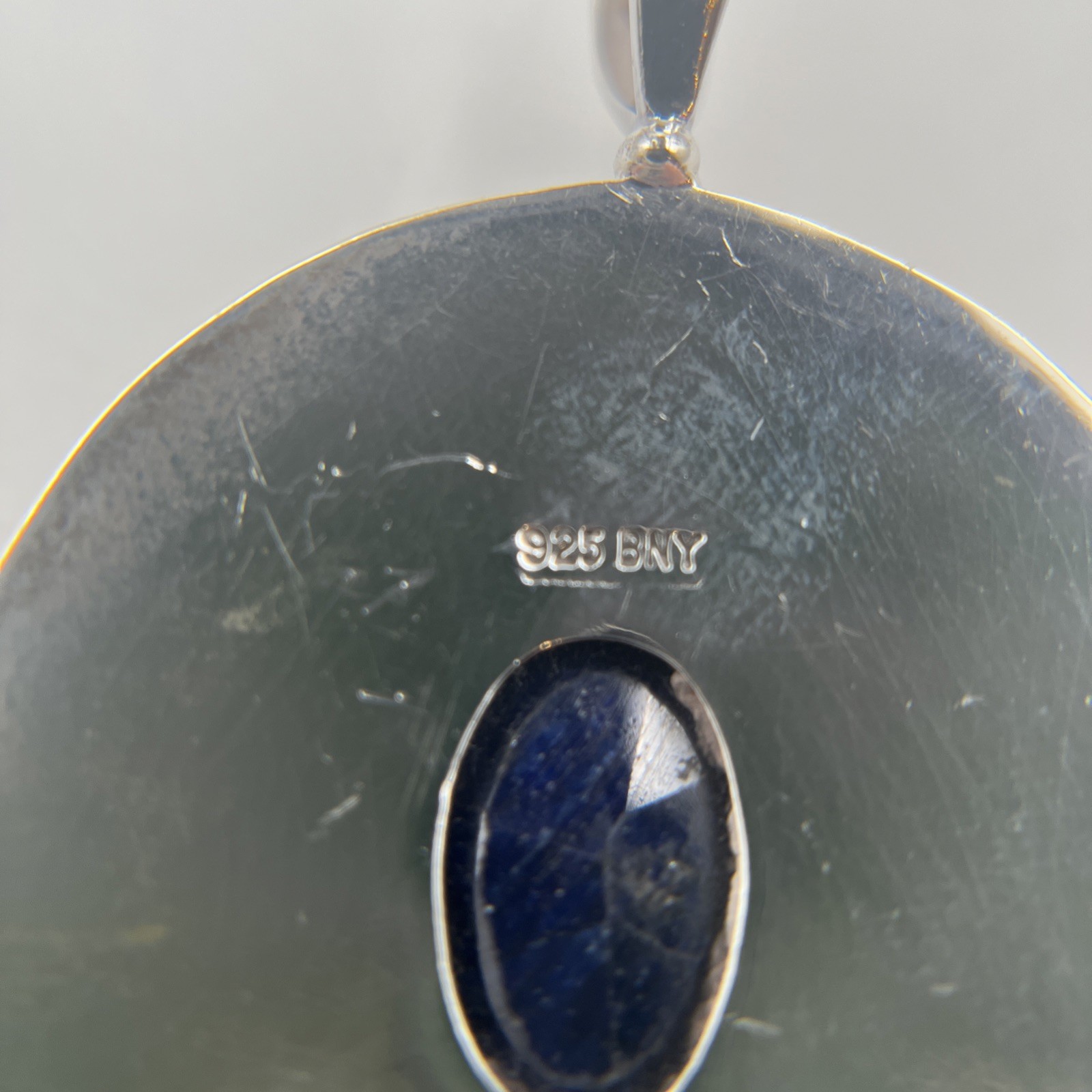 925 Sterling Dark Blue Sodalite Faceted Oval Statement Pendant 2.25” Signed BNY