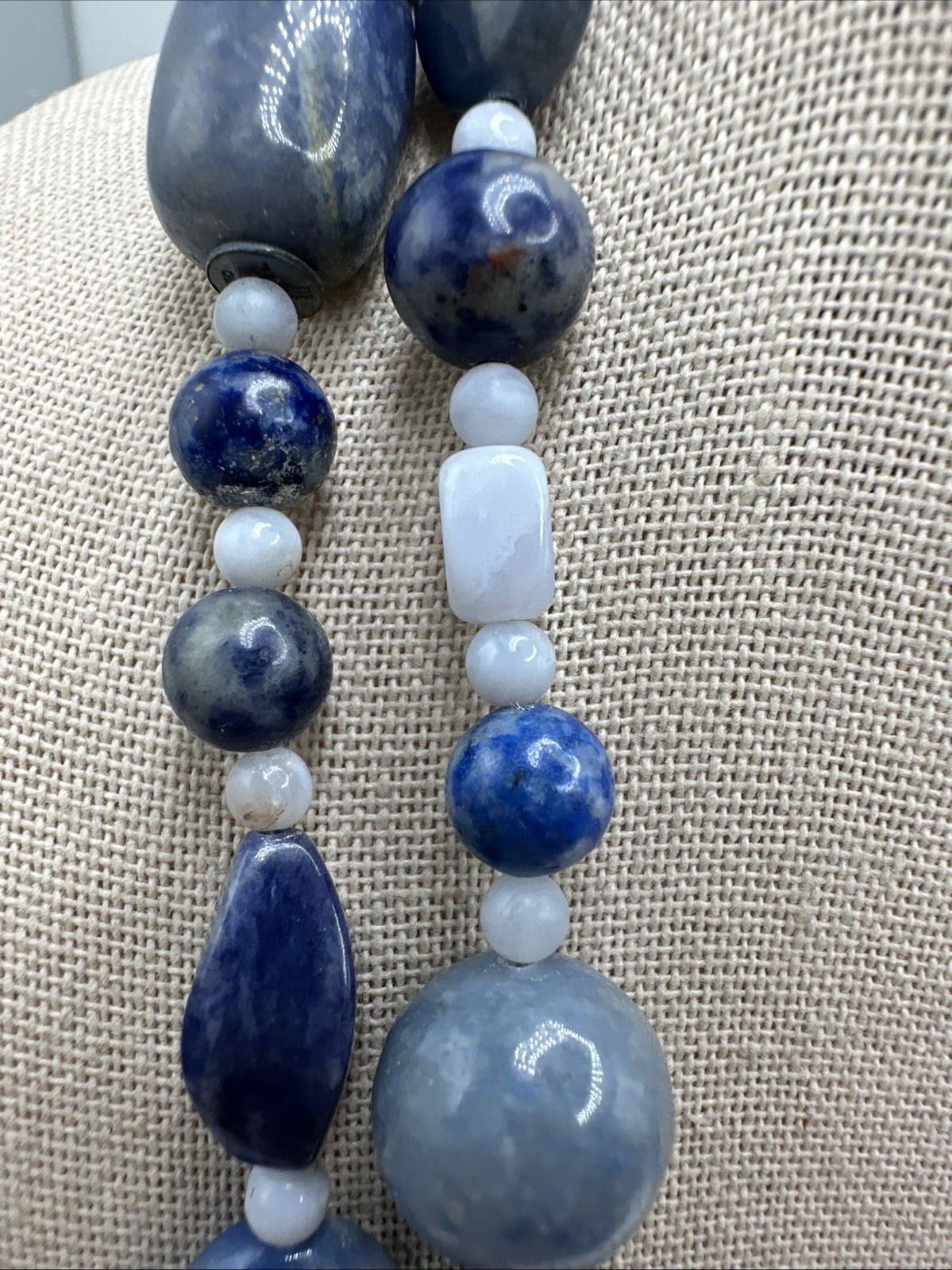Jay King Long 60” Lapis & Blue Lace Agate & Sodalite 925 Chunky Beaded Necklace