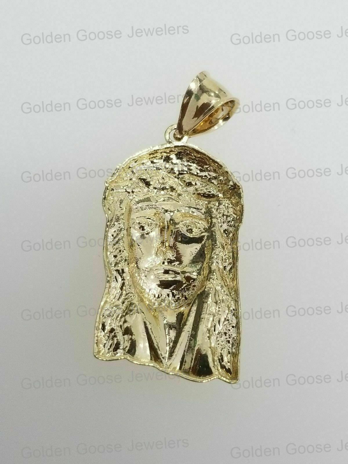 10K Yellow Gold Religious Jesus Face Pendant Charm 10K Figaro Chain 16″ – 24″