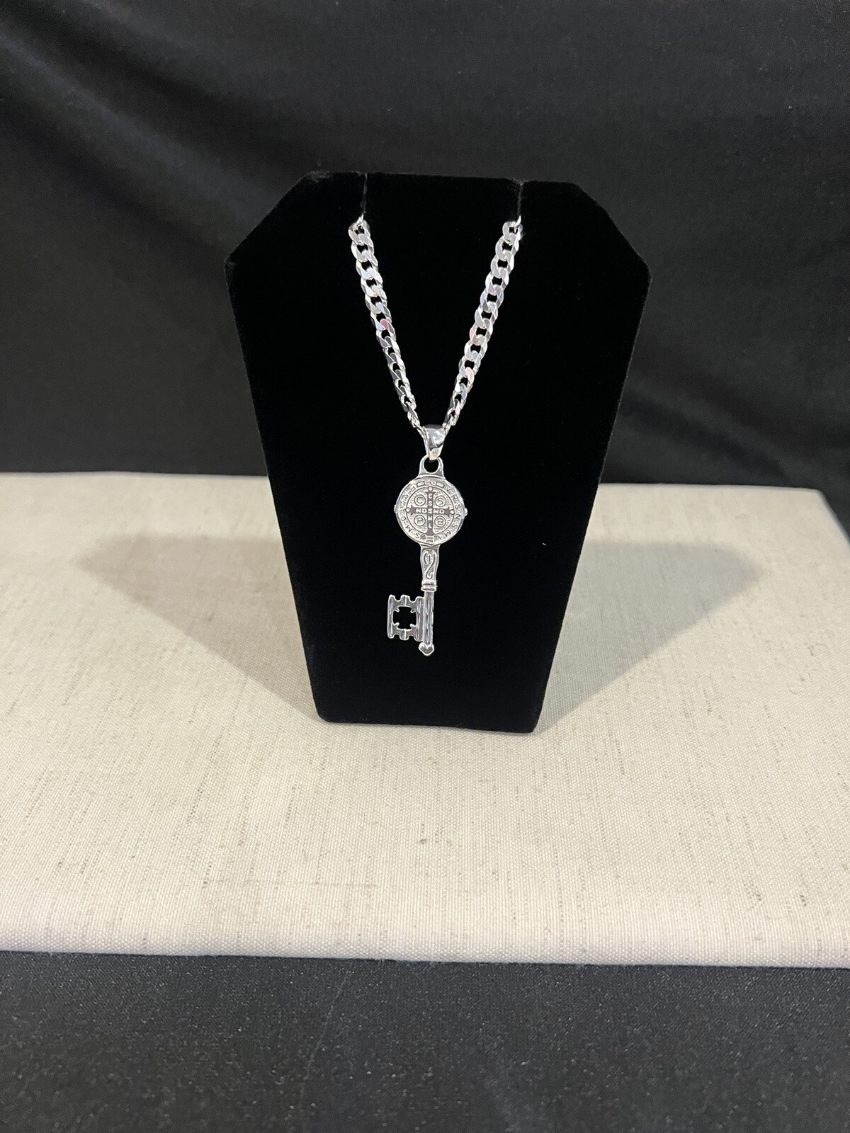 925 Sterling Silver Mens St Benedict Key San Benito Llave & Curb Chain 22 26 30