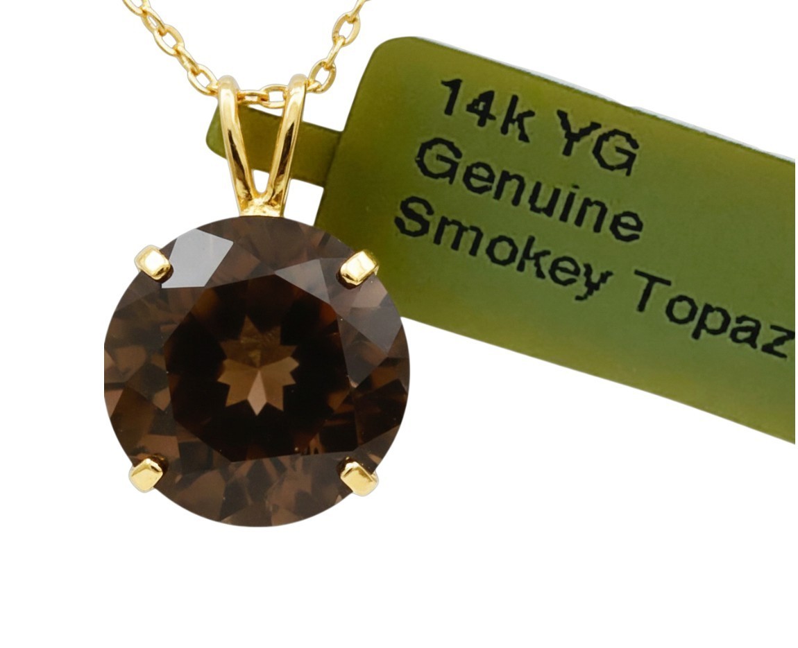 GENUINE 5.80 Cts SMOKY TOPAZ PENDANT 14k SOLID YELLOW GOLD -Free Appraisal – NWT