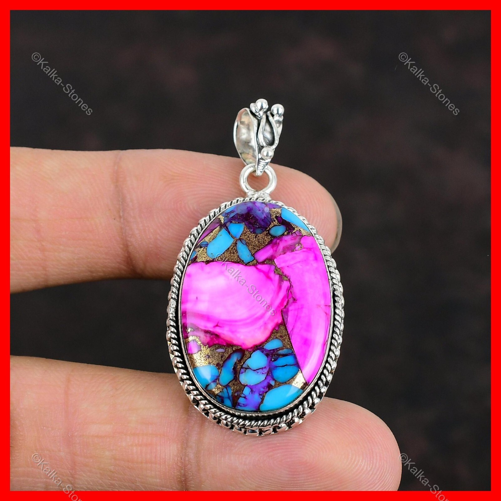 Natural Kingman Pink Dahlia Turquoise Stone New Pendant Jewelry Sterling Silver