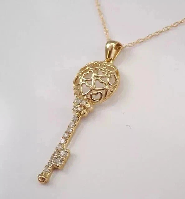 925 sterling silver 1Ct Round cut moissanite Key Pendant 14K Yellow Gold-Plated