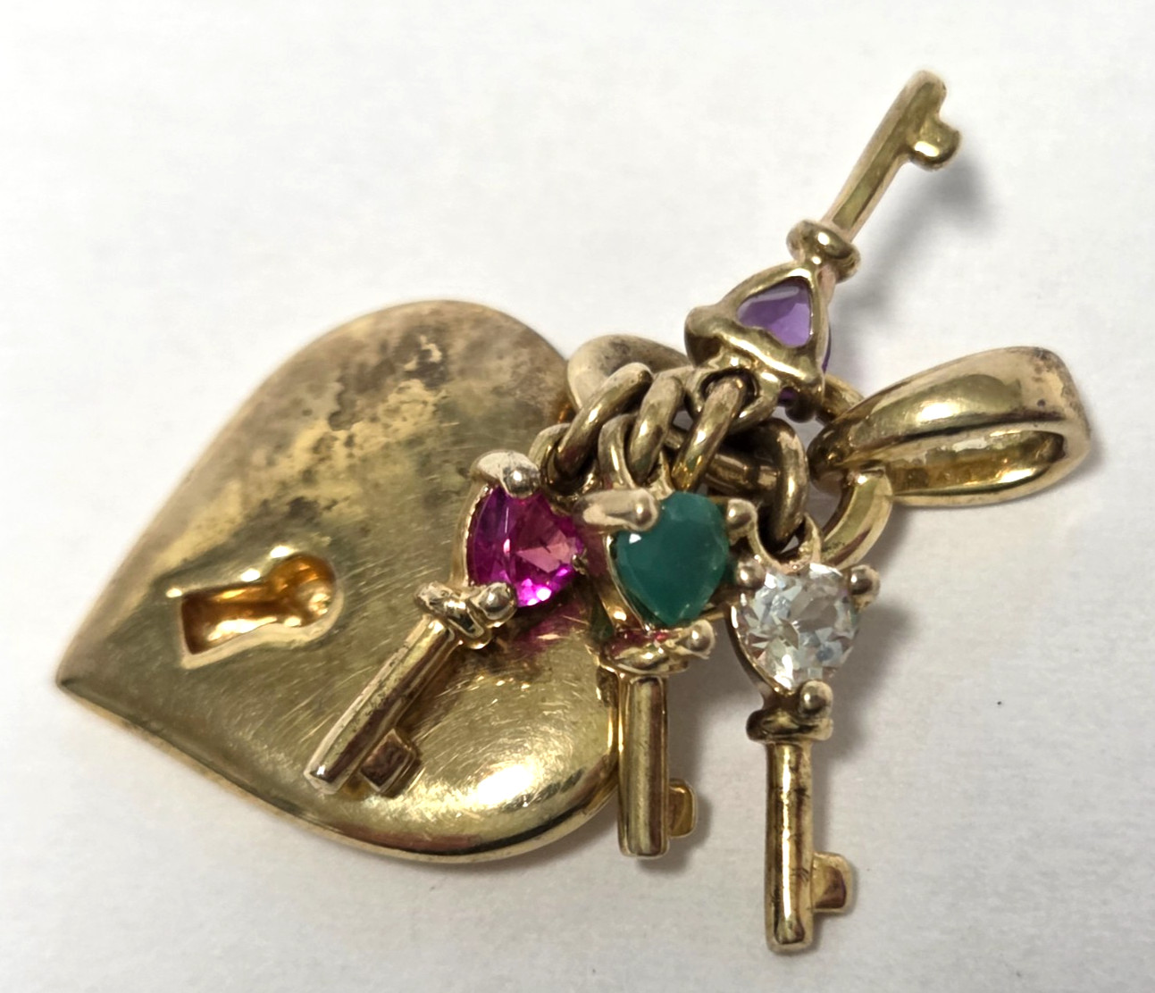 Keys To Her Heart Lock Pendant MOM Mother 10K GP over 925 Birthstones Vtg ACTM