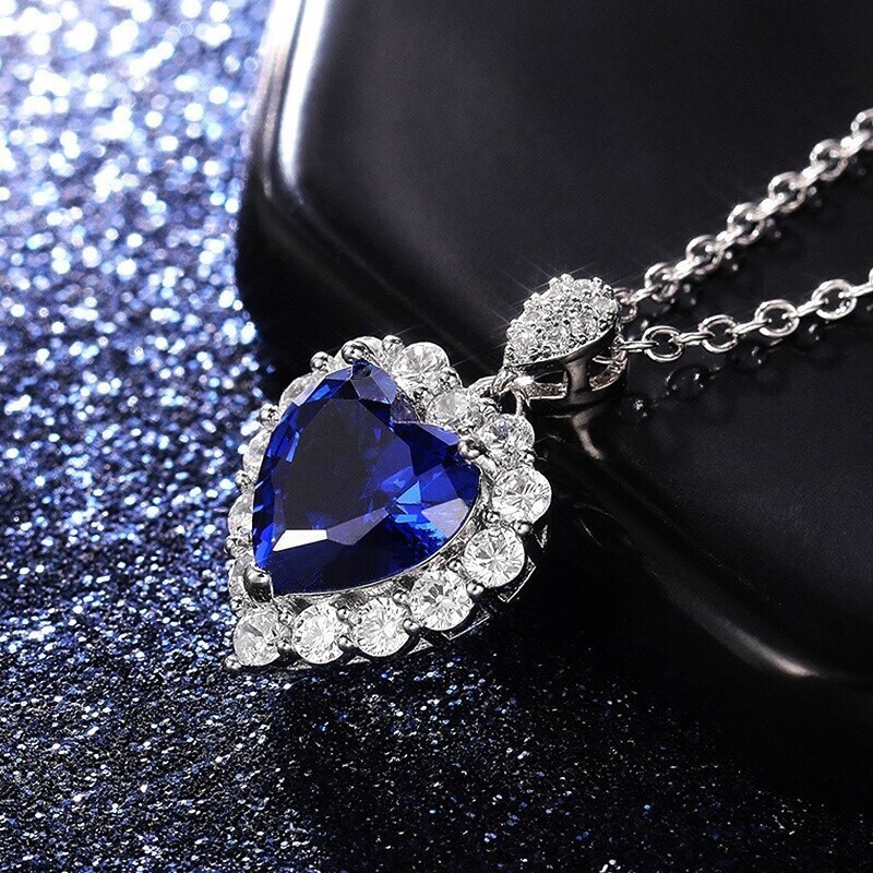 925 Sterling Silver Womens Tanzanite Gemstone Heart Necklace D304