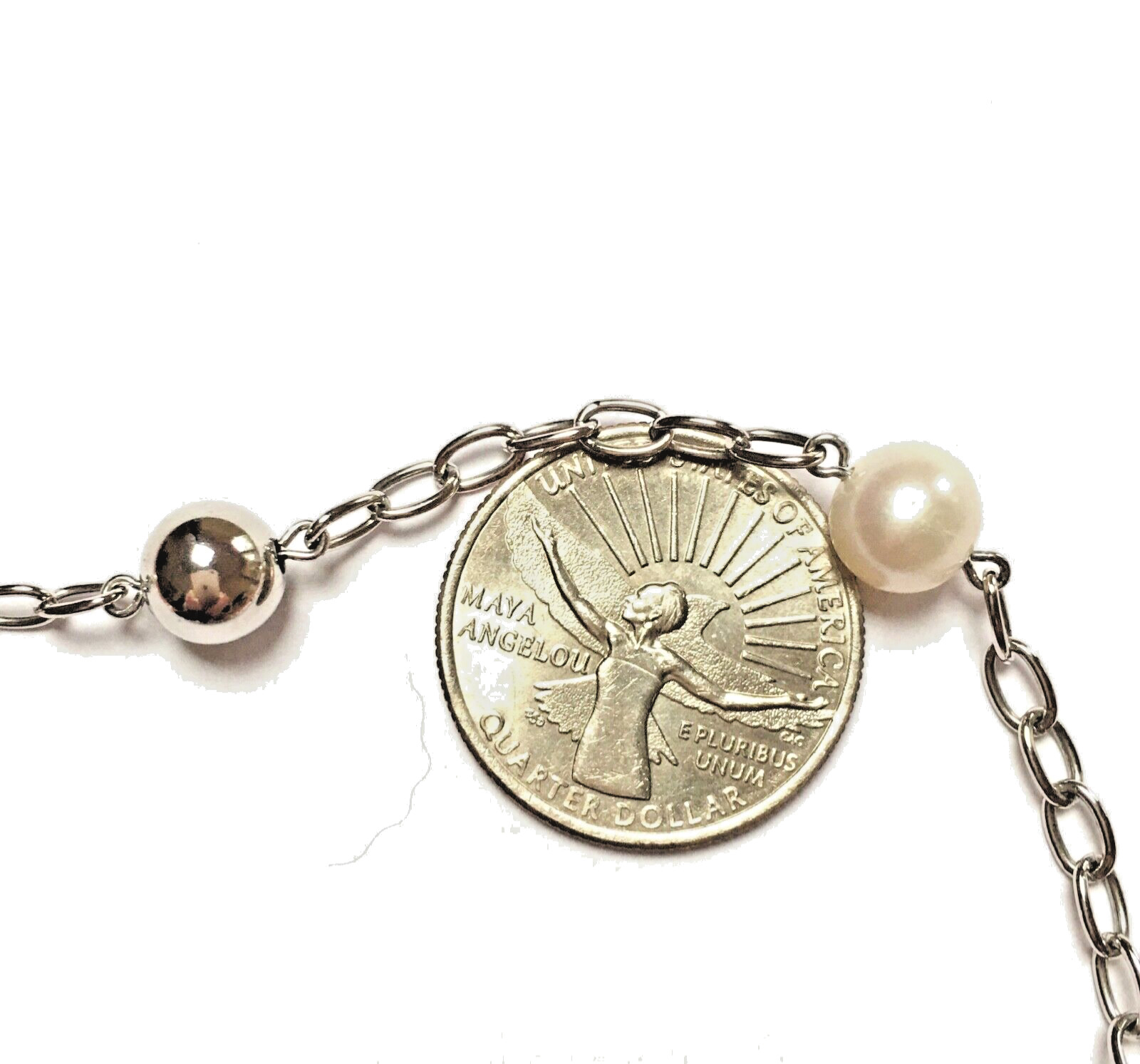 JACMEL Necklace Sterling and Pearl Beaded Chain Stations VERY GOOD CONDITION