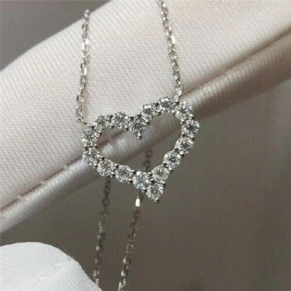 1Ct Round Cut VVS1/D Diamond Heart Shape Pendant 14K White Gold Over Free Chain