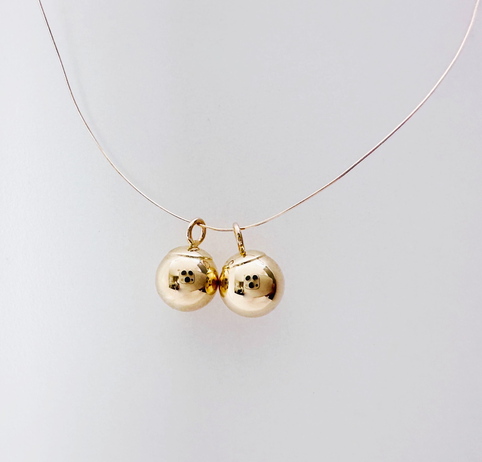 SET of 2 – 14K Solid Yellow Gold 6mm Ball Bead Mini Charms Drop Dangles 6×8.6mm