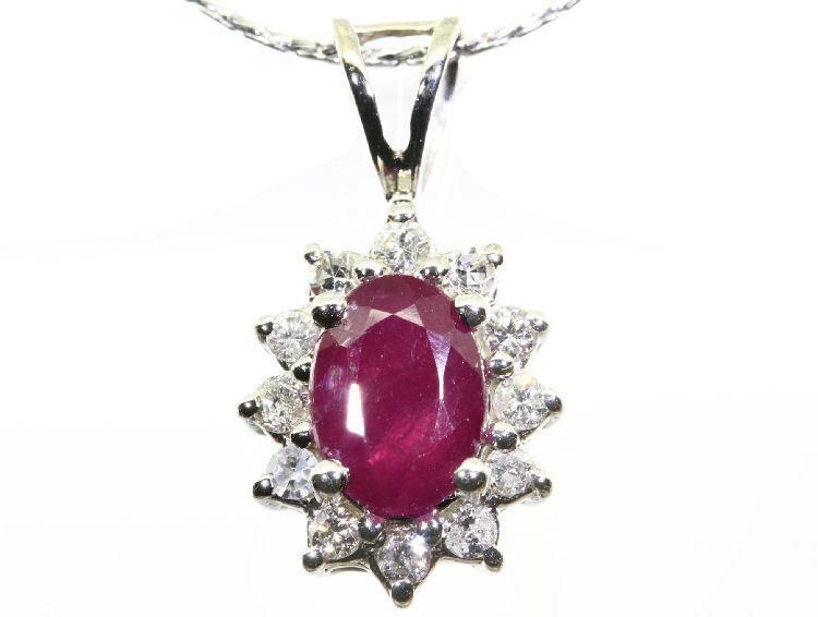 1.14ct Ruby & Diamond Necklace in 18K & 14K White Gold