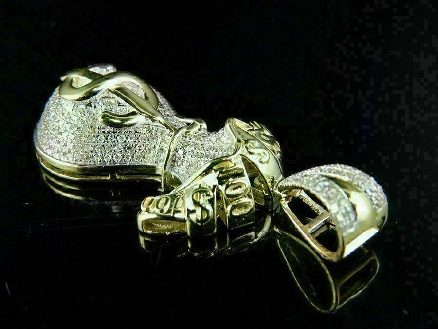 2Ct Round Cut Diamond Dollar Money Bag Charm Pendant For 14k Yellow Gold Over