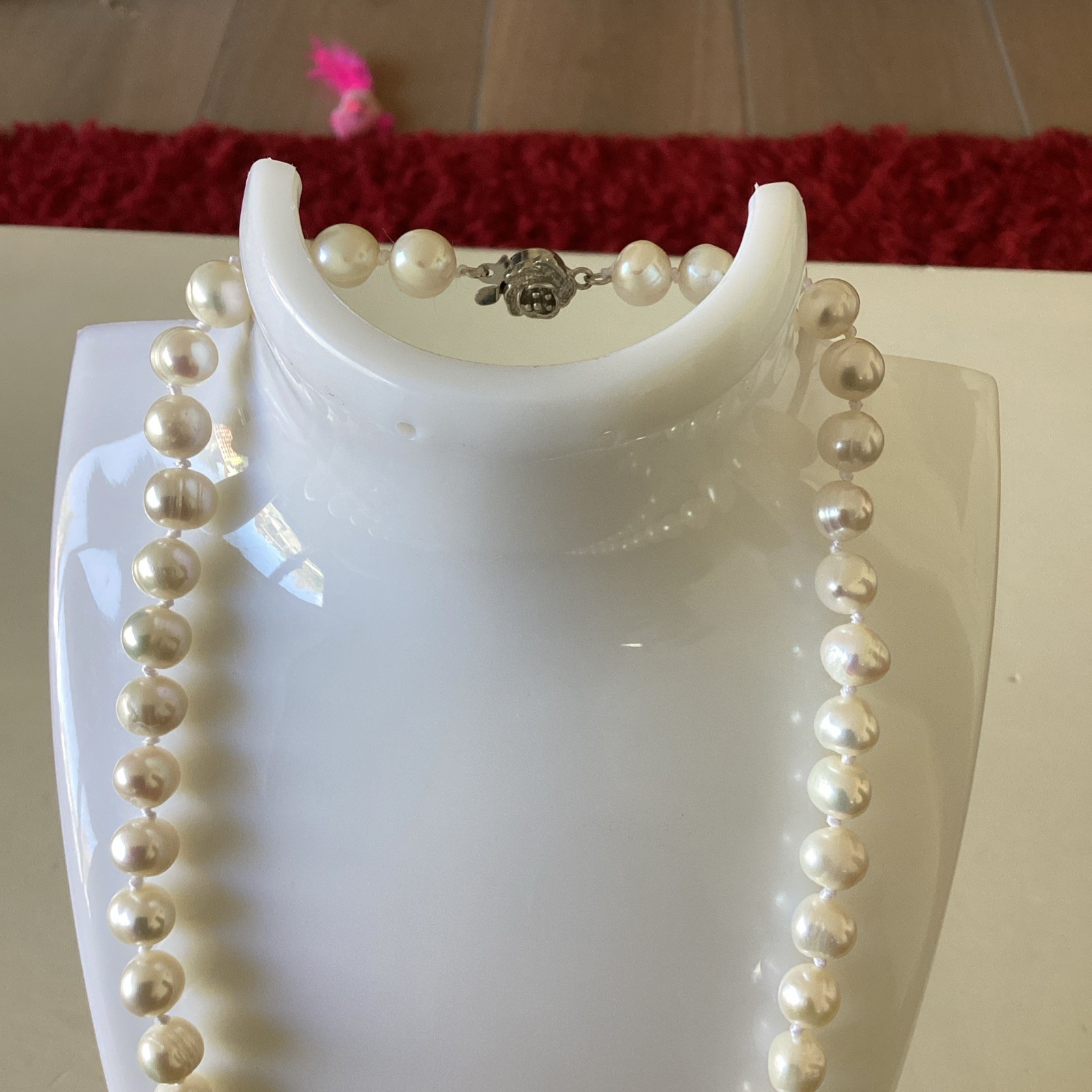 6mm Pearl Necklace Real Baroque Cultured Freshwater Pearls 925 Silver Rose Clasp