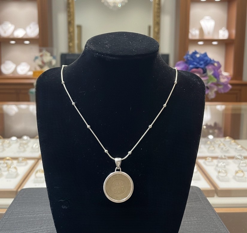 Milor Italy 925 Sterling Silver 200 Lire Coin Pendant Necklace 1998 Vintage 34″