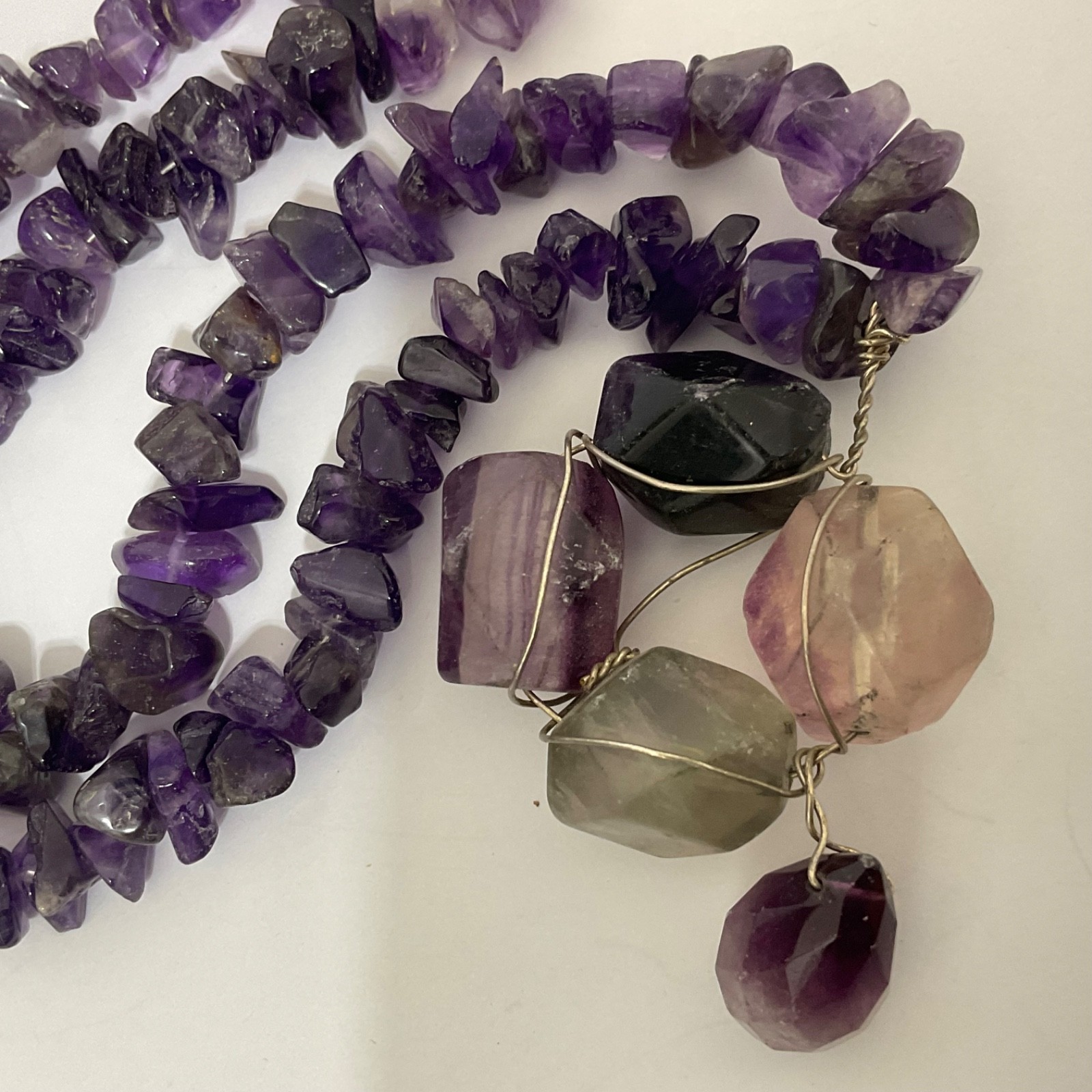 Artisan Purple Amethyst Chip Faceted Asymmetric Cluster Pendant Sterling Silver