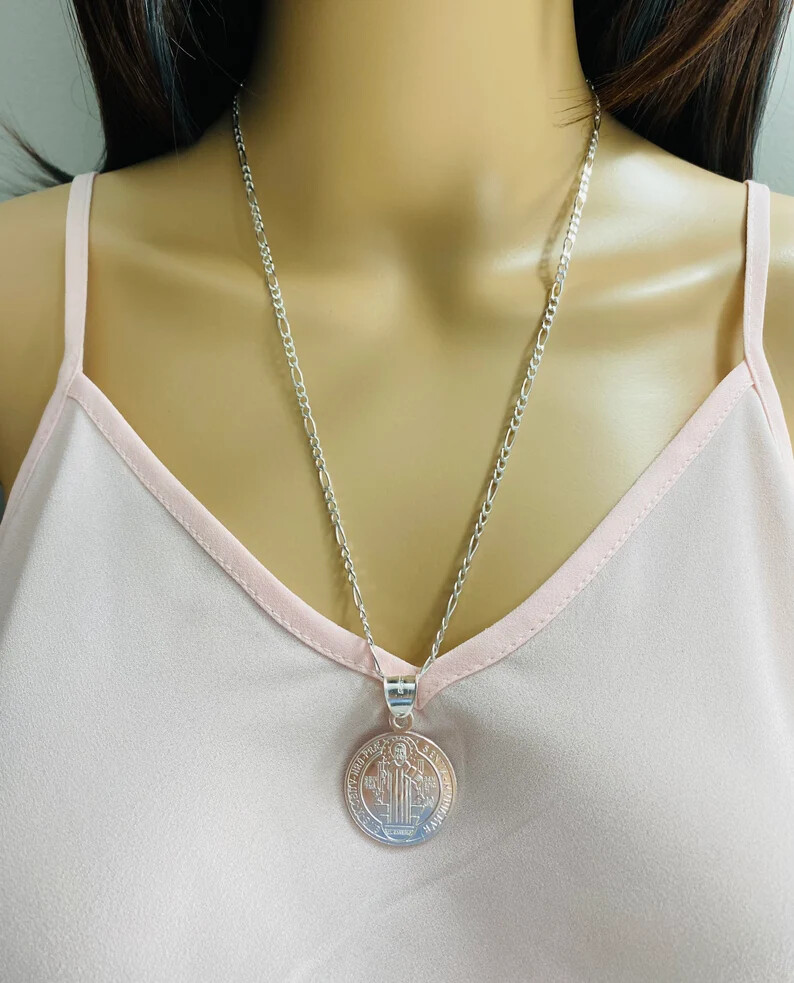 925 Sterling Silver Saint Benedict Pendant / Necklace, UNISEX – ESP32