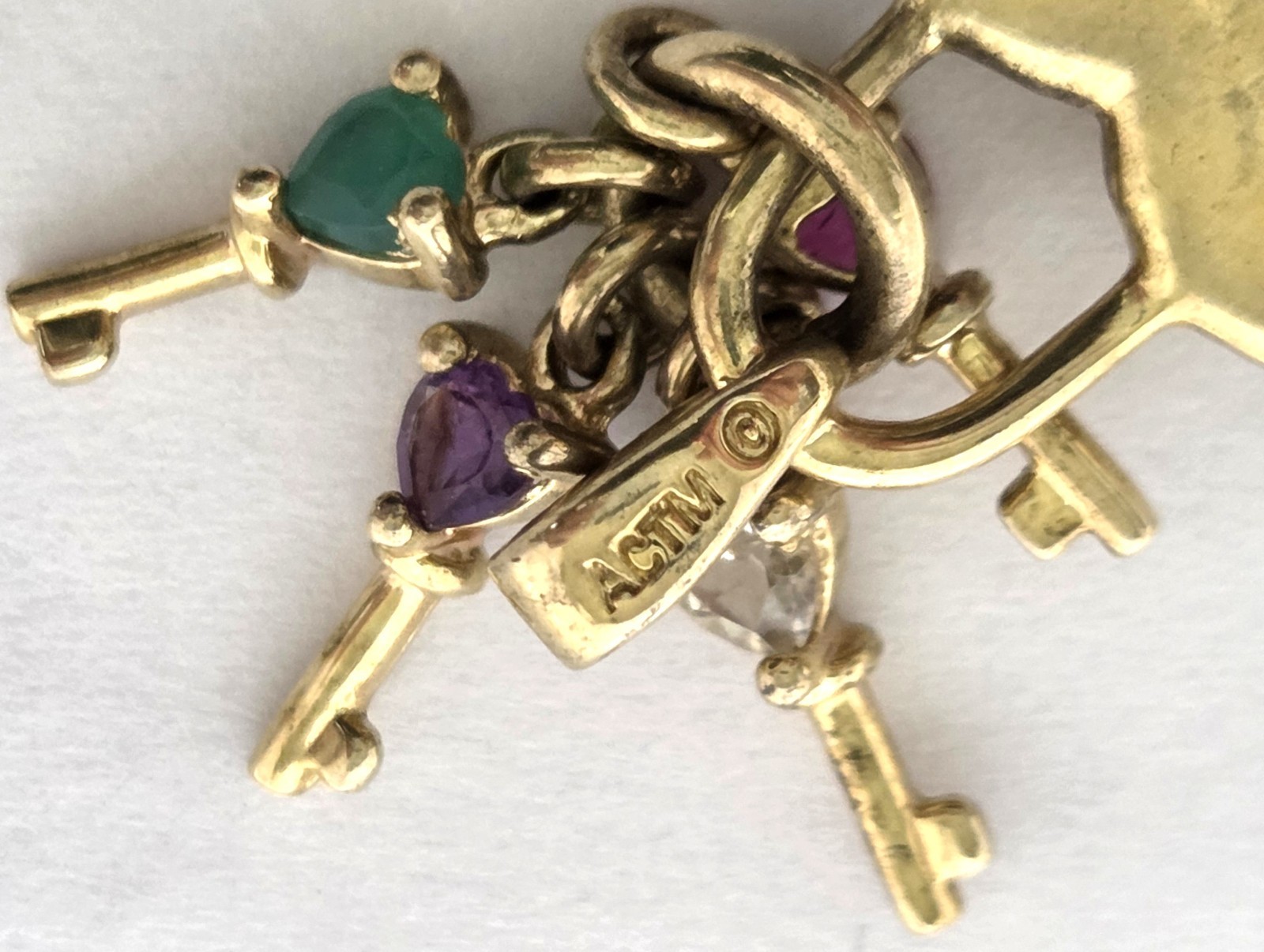 Keys To Her Heart Lock Pendant MOM Mother 10K GP over 925 Birthstones Vtg ACTM
