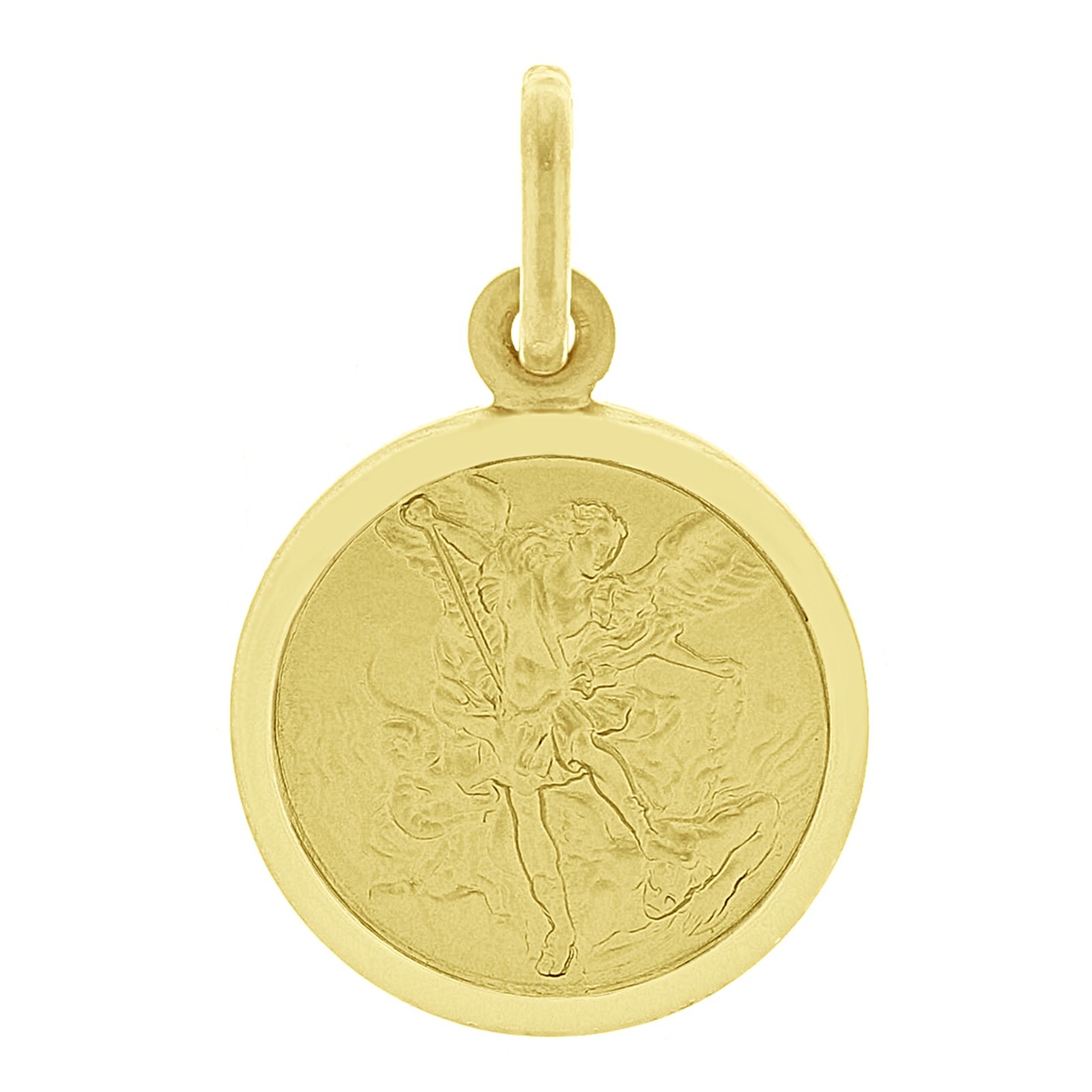 Italian 14k Yellow Gold Saint Michael Medal Charm Pendant 23.5mm x 15mm 2.2grams