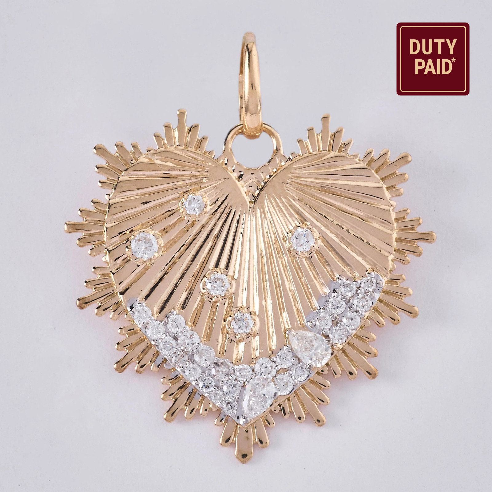 0.61 Natural Diamonds Sunburst Heart Pendant 14K Gold Medallion Pave Layering