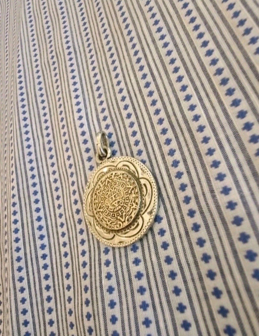 Vintage Mexico Mixed Metal 10k Gold Sterling Silver Aztec Mayan Calendar Pendant