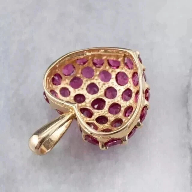 2.00Ct Round Cut Lab-Created Red Ruby Heart Shape Pendant 14K Rose Gold Plated