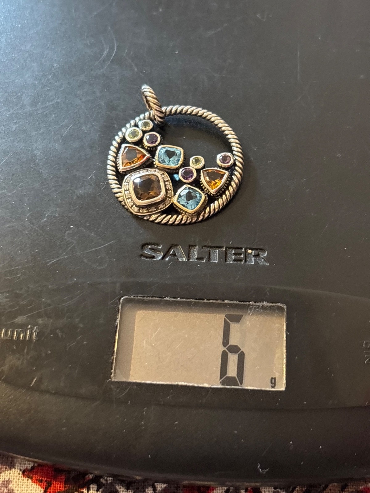 925 and 14k Gold Multi Gemstone Pendant with Cable accents, for Necklace