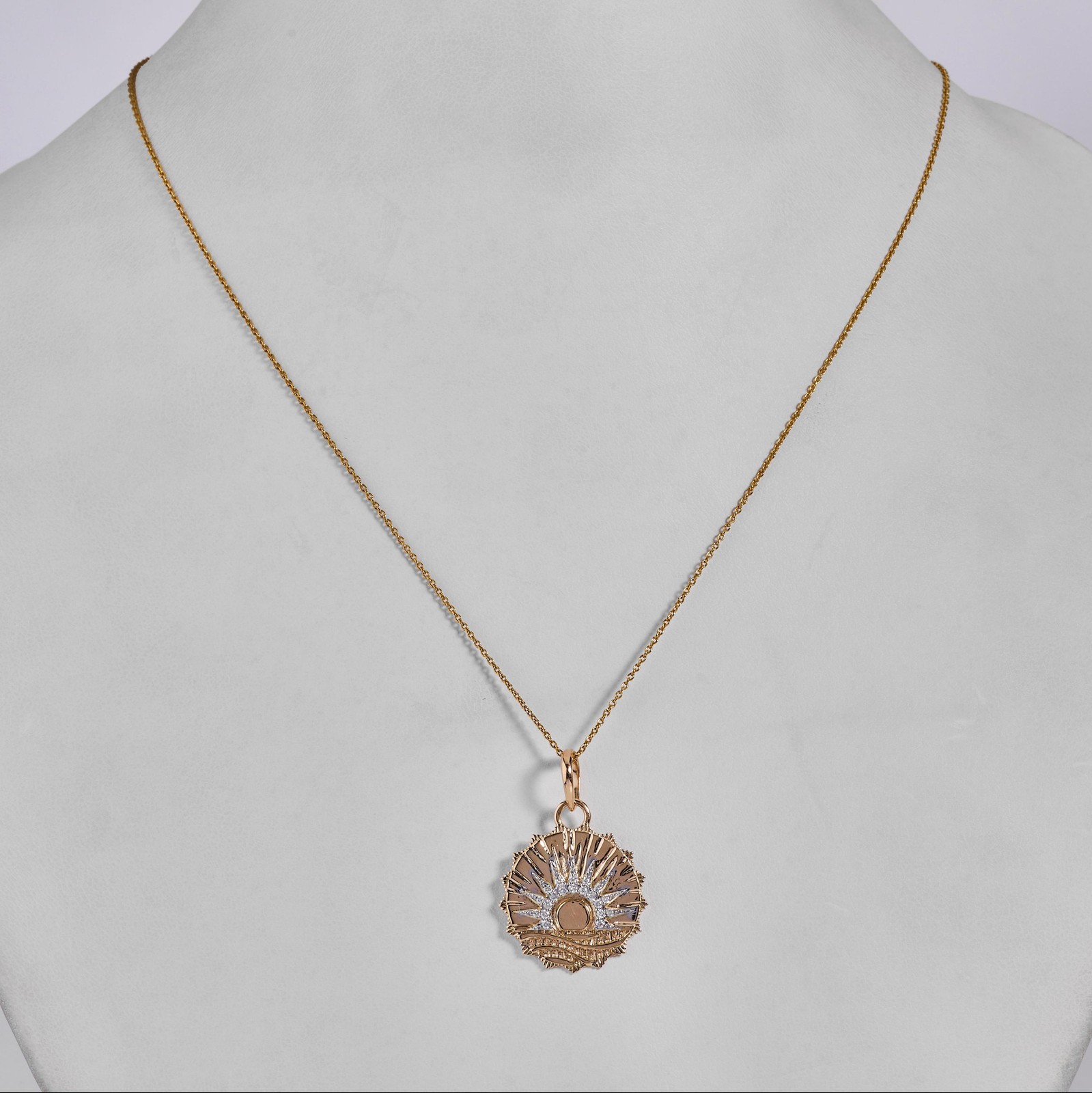 0.12 ct Natural Diamond Sunburst Pendant 14K Gold Solid Gold Layering Pendant