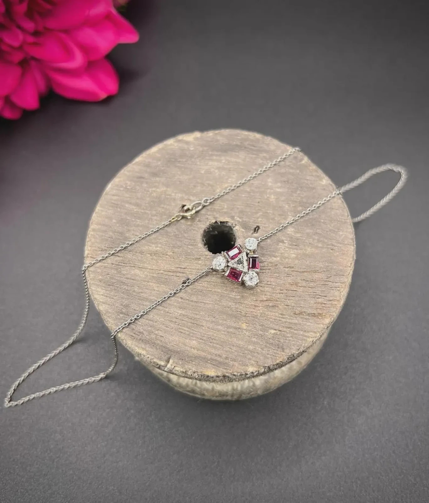 2Ct Lab Created Diamond Ruby women’s Pendant 14K White Gold Plated 18″ Chain