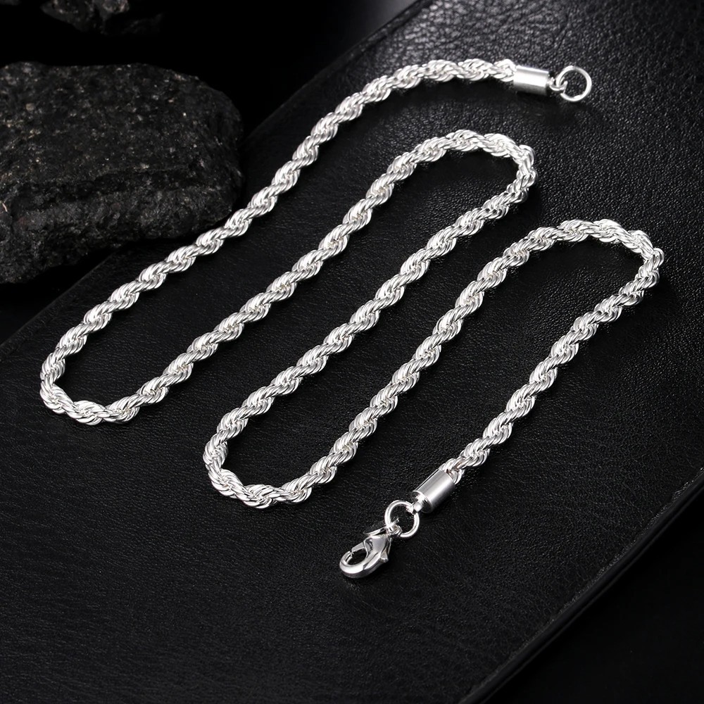 925 Sterling Silver Italian Rope Chain Men’s Necklace 4mm – NEW****