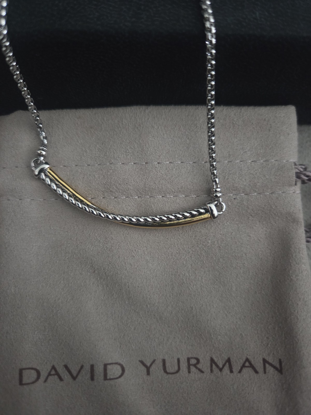 David Yurman Crossover Bar Necklace with Gold Chain 22” Adjustable